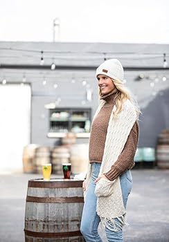 Britt's Knits Winter Knit Chenille Knotted Fringe Pocket Scarf for