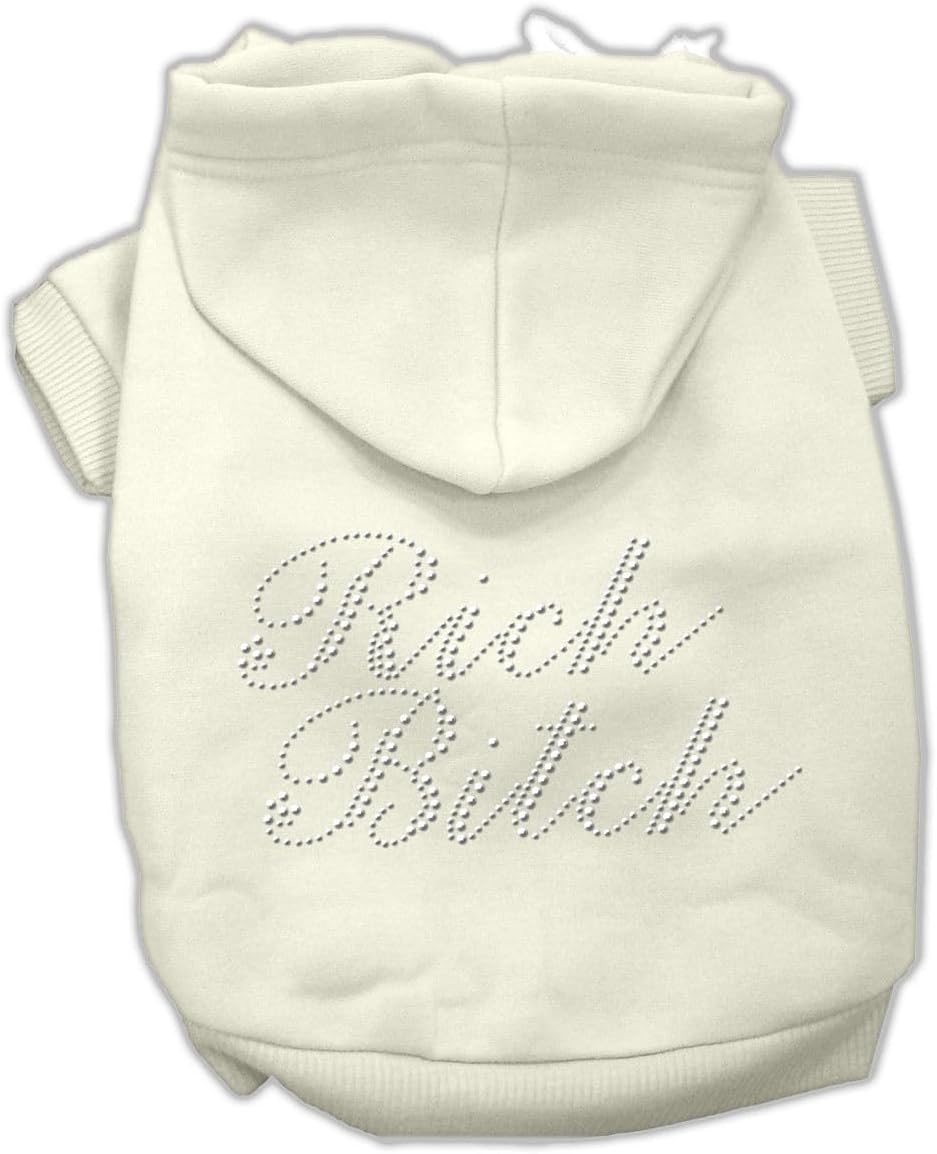 Mirage Pet Products Rich Bitch Rhinestone Hoodies, Size 12, Cream