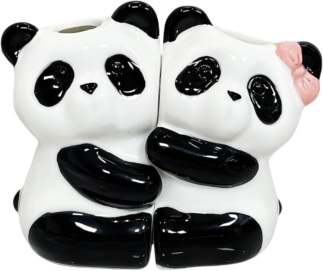 2PCS Panda Toothbrush Holder, Fun Animal Panda Toothbrush Holder, Cute Panda Personalized Decoration, Ceramic Panda Shaped Toothbrush Holder, Bathroom Countertop Accessories, for Home