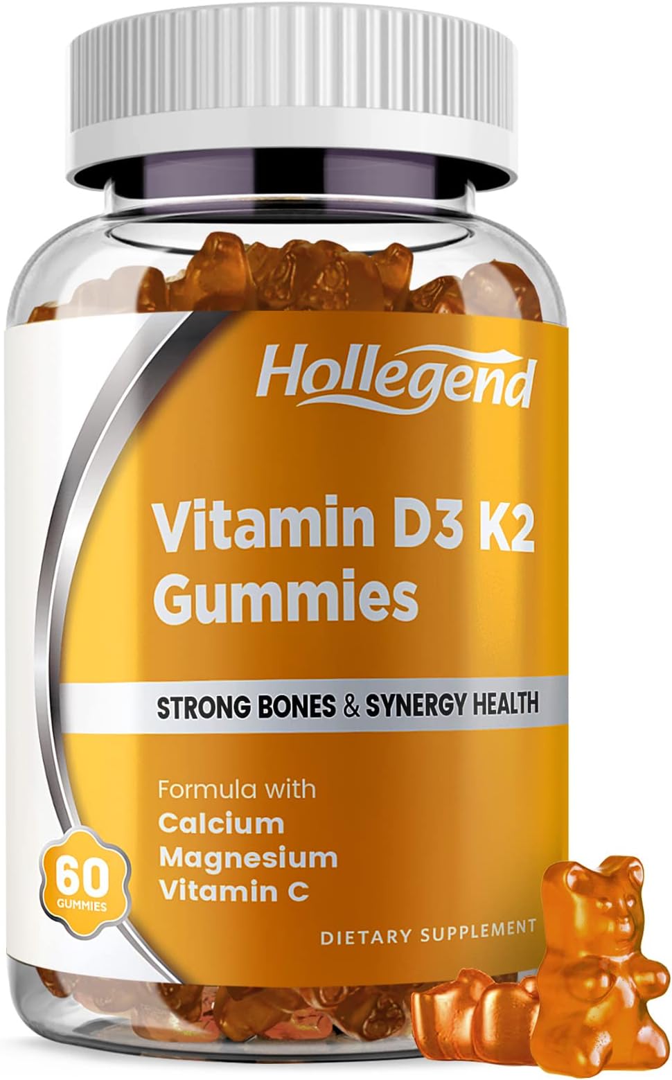 HOLLEGEND Vitamin D3 K2 with Calcium Gummies for Kids & Adults, Vitamin D3 Magnesium Chewables, Bone & Heart Health, Immune Support, Daily Vitamin D Support, Vegan, Low-Sugar, 60 chewables
