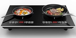 VBGK Induction Cooktop 2000W Countertop Burner Hot Plate with LCD Sensor Touch Energy-Saving Portable Induction Cooktops | Crystal Glass Plate Surface Suitable for Magnetic Cookware (Double Stove)