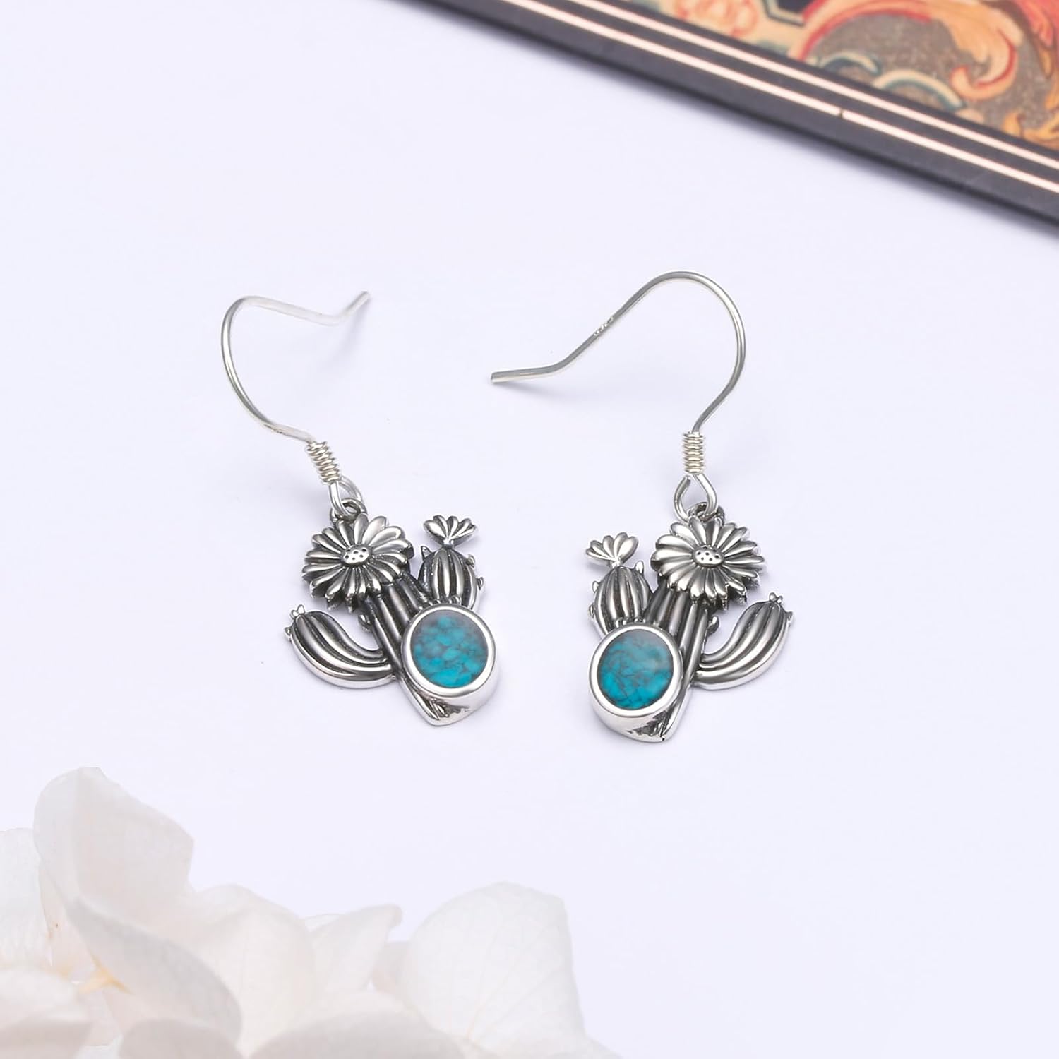 Western Earrings for Women 925 Sterling Silver Synthetic Turquoise Western Country Dangle Drop Cactus Earrings Country Jewelry Gifts for Women Cowboy - Image 7