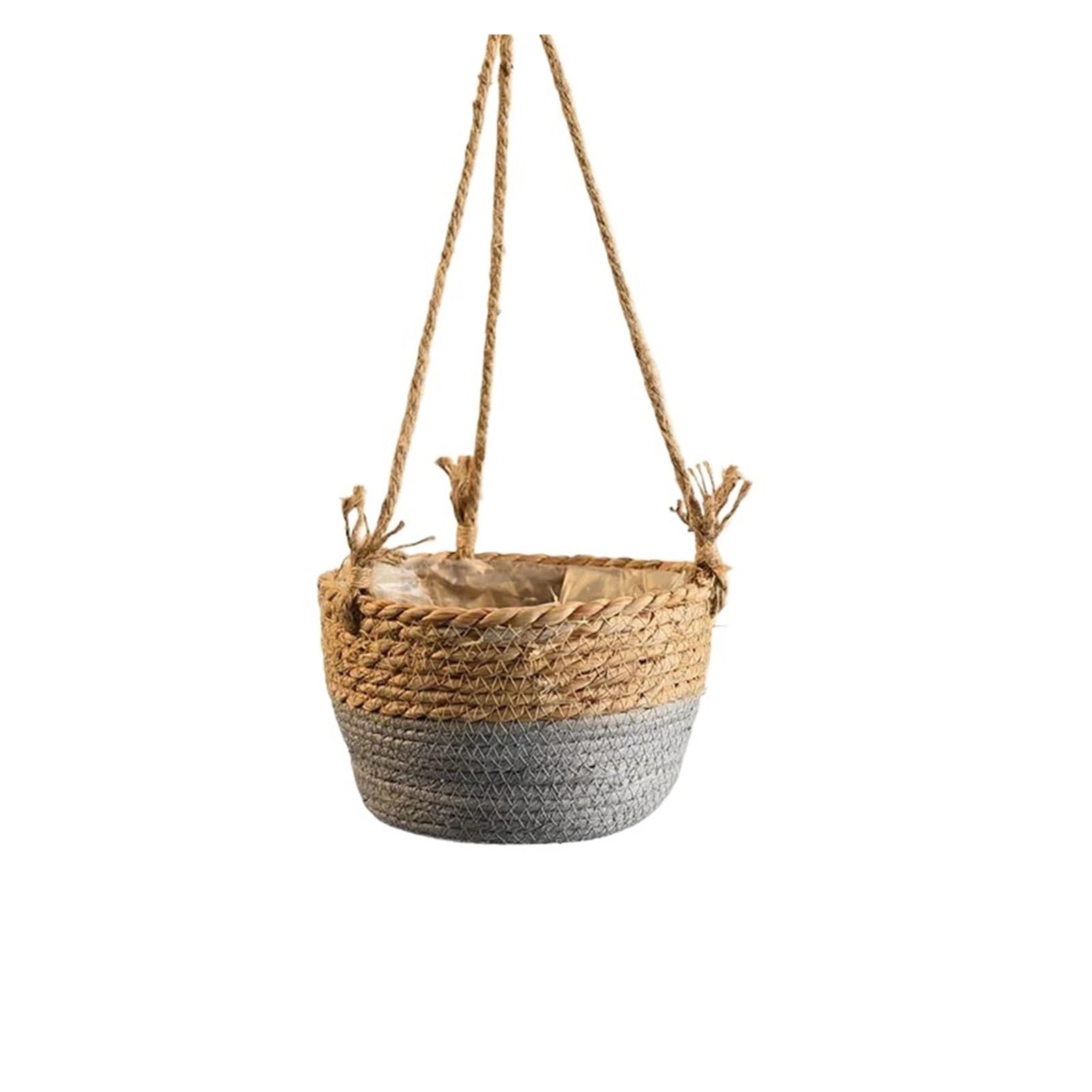 DUNSBY Woven Planter 3pcs Garden Hanging Planter Basket Rattan Woven Plant Hanger With Plastic Liner Hangers Home Decor(Grey)