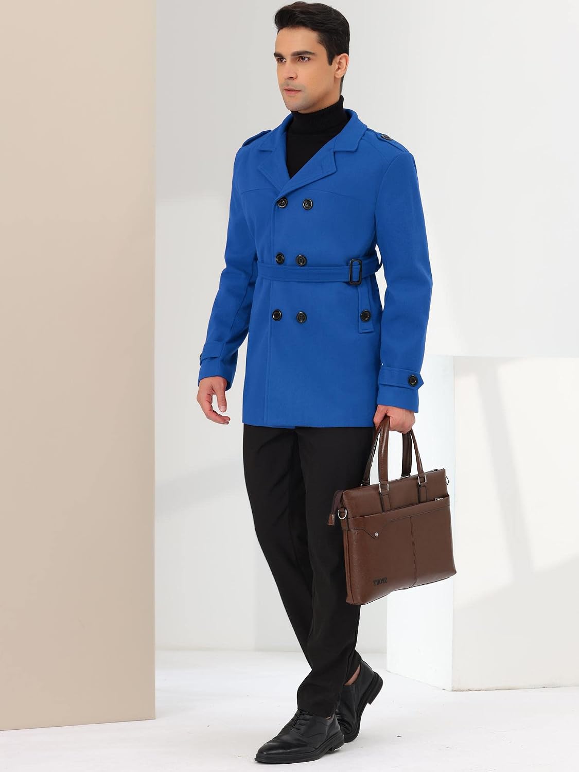 Vibrant Blue Men's Trench Coat Style