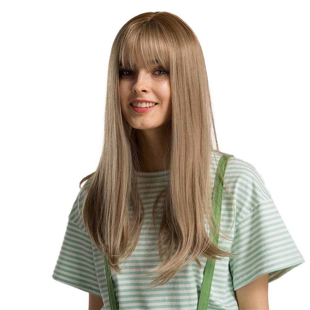 Perruque cheveux raides synthétique frange dégradé doré 20cm pour femme