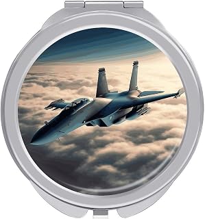 Aircraft Fighter Jets Travel Makeup Mirror,Compact and Portable Makeup Mirrors with Mirror Cover,Pocket Mirror for Home, Hair Salon and Beauty Shop