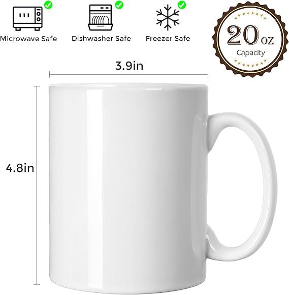 Smilatte 20 OZ Extra Large Ceramic Coffee Mug, M017 Classic Porcelain Boss Super Big Tea Cup with Handle for Office and Home, White