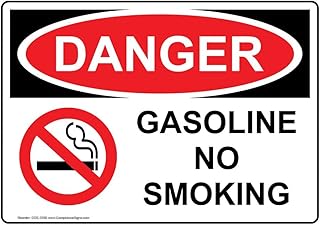 ComplianceSigns.com DANGER Gasoline No Smoking OSHA Safety Sign, 14x10 in. Magnetic for Fuel No Smoking Hazmat
