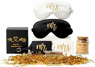 Mr & Mrs Gift Set for Couples – Wedding Gift Box with Mr & Mrs Luggage Tags, Sleep Masks, Bible Verse Jar Est 2025 & Keepsake Bottle – Engagement, Bridal Shower, Honeymoon Gifts for Newlyweds