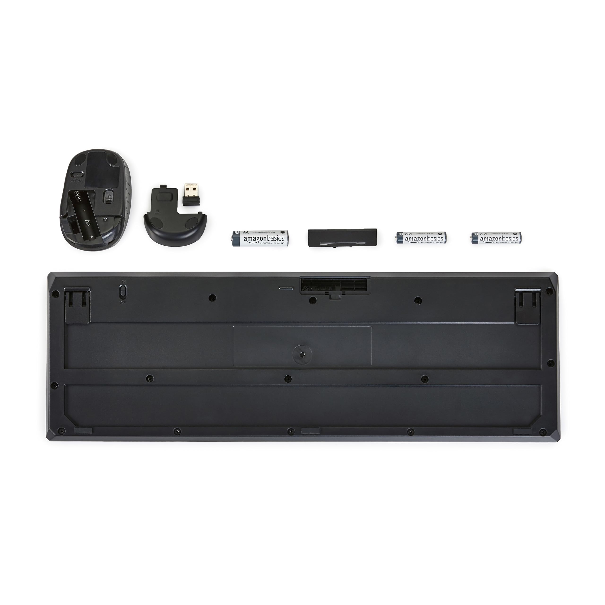 Amazon Basics Combo de Teclado y Ratón Inalámbricos de Tamaño Completo, Receptor USB de 2.4 GHz, (Teclado Español, Negro)