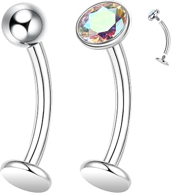 2Pcs 14G G23 Titanium Belly Button Rings for Women - Floating Piercing Jewelry With Flat Back, Curved Barbell, Internally Threaded