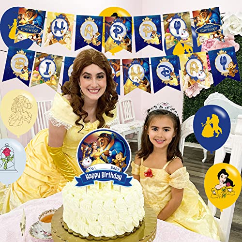 Beauty And The Beast Party Decorations, Birthday Party Supplies From Princess Belle Party Supplies Include Banners - Cake Toppers - 12 Cupcake Toppers - 20 Balloons #TOP4