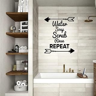 Water Soap Scrub Rinse Repeat - Bathroom Rules Quotes Vinyl Wall Art Sticker Decal Home Bathroom Rest Room Comfort Room Rules Signage Ladies Gentlemen Toilet Room Wall Design Reminder Size(30x22 inch)