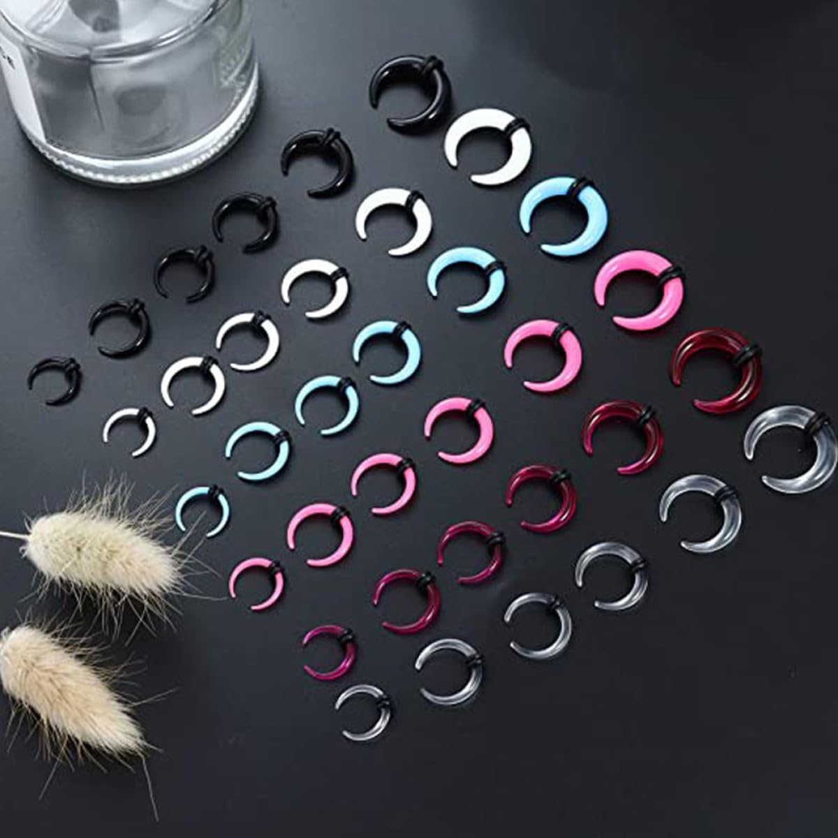 12pcs Acrylic Ear Gauge Stretching Kit U-shaped Septum Pincher Rings 2mm 3mm Nose Hoops Body Piercing Jewelry Set for Women Men