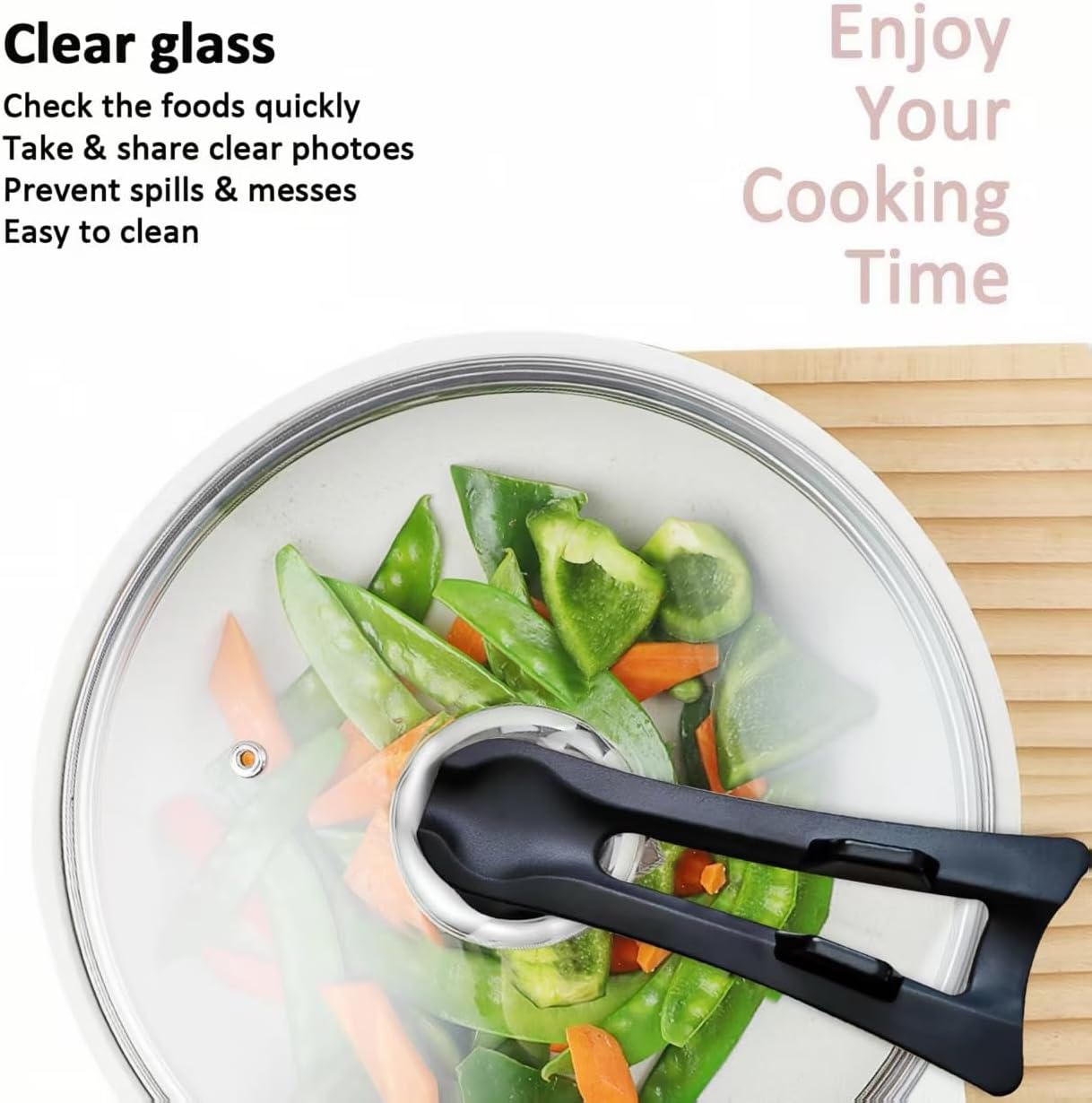 Glass Lid For Pots, Pans and Skillets, Round Tempered Clear Glass Cover Replacement with Steam Vent, Heat Resistant Handle, 11″, 12″, 12.5″, 13.5″ And 14″,14 Inch Fit Inner dia 14.1″-14.5″