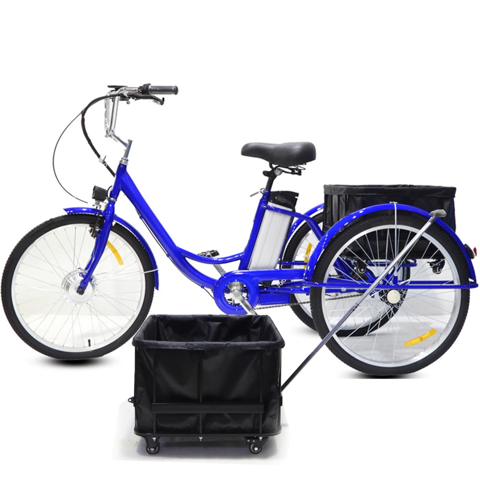 Triciclo elettrico a 3 ruote per adulti, bicicletta elettrica per famiglie e anziani, pneumatici da 24 pollici, batteria rimovibile, sedile e cestino, carico massimo 150 kg, ideale per shopp