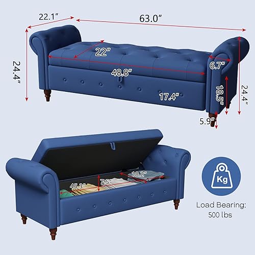 Miniatura 2 de NIOIIKIT Banco Otomano de Almacenamiento de 160 cm, Banco de Extremo de Cama con Botones, Sofá Otomano de Brazos Enrollados, Banco Largo para