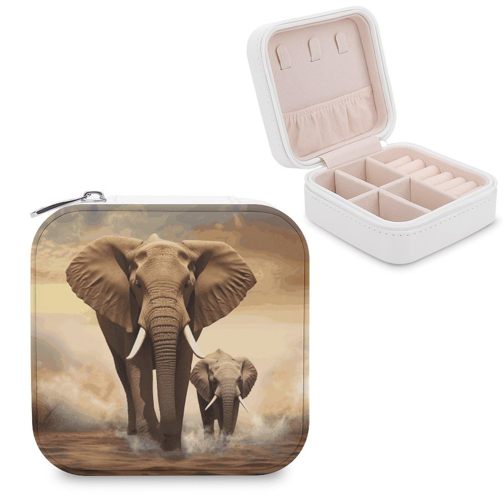 FekiLoot Elephant Jewelry Case Leather Jewelry Organizer Travel Jewelry Case Portable Small Jewelry Box Mini Display Storage Box Trinket Organizer for Ring Earring Necklace
