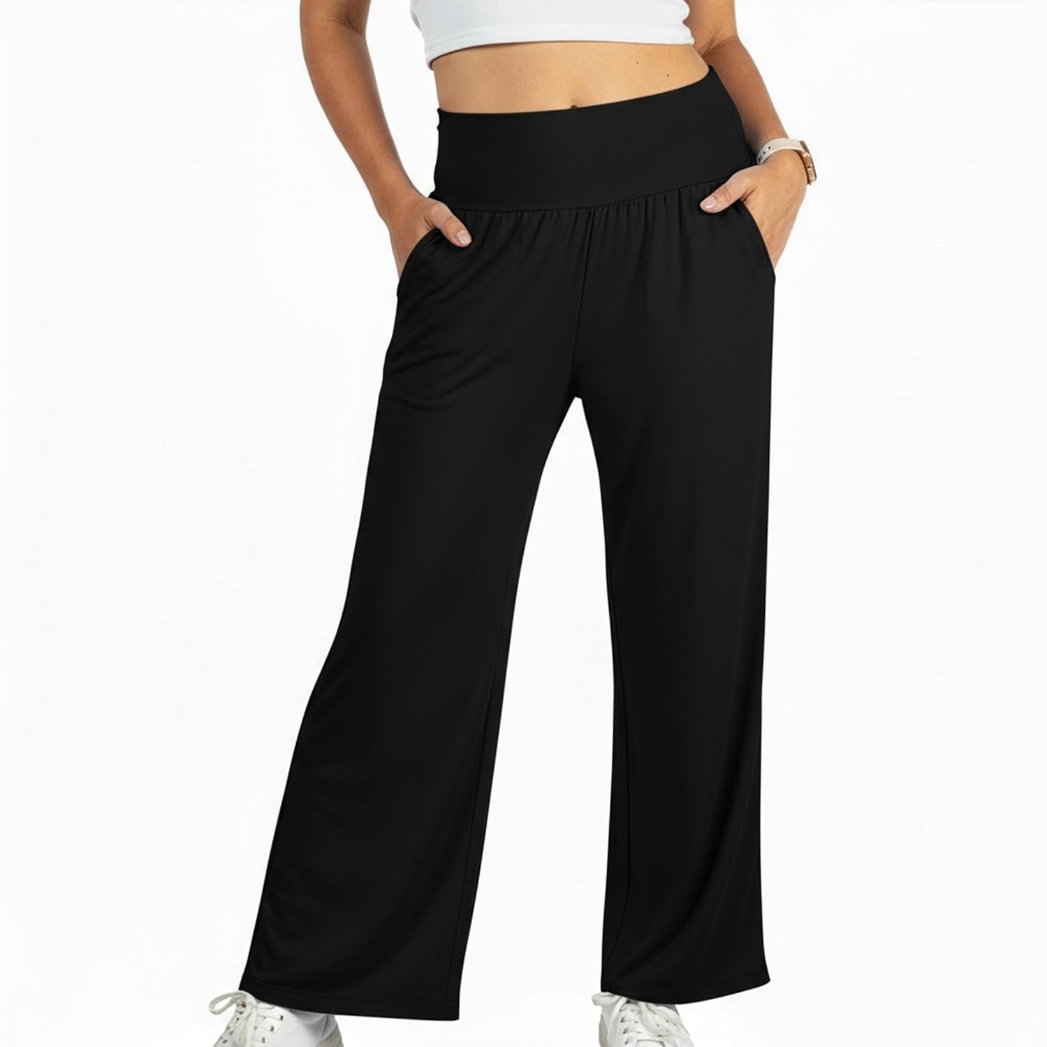 Happyluxe Palazzo Pants for Women with Pockets – Wide Leg Travel, Lounge & Yoga Pants – Made in USA