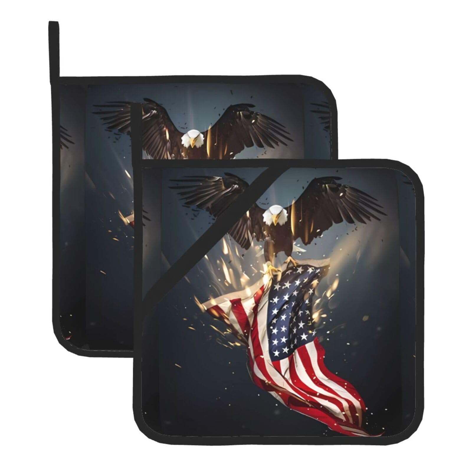 WHJSSF North American Bald Eagle Prints Square Hot Pads for Kitchen Counter - Waterproof Trivets with Hanging Loop, Thick Pot Covers for Serving, Oven & BBQ - Set of 2 (1 with Pocket)