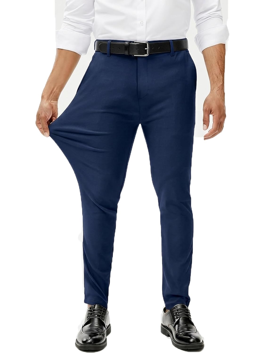 Comdecevis Calça social masculina skinny de alta elasticidade slim fit afunilada para negócios casual