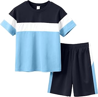 Boys Clothes Boys' 2-Piece Summer Outfit Color Block T-Shirt and Shorts Set 6-16 Years
