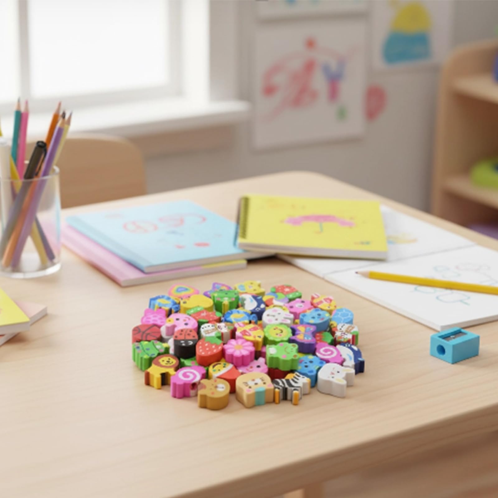 Lot de 50 gommes colorées en PVC pour enfants - fournitures scolaires