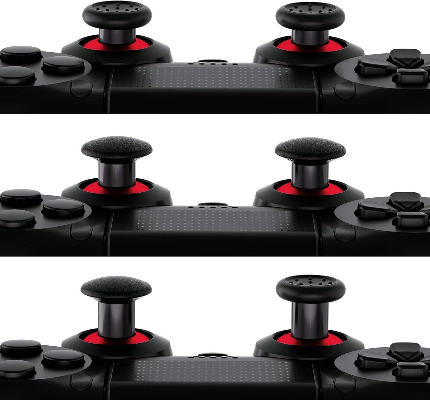 eXtremeRate ThumbsGear Interchangeable Ergonomic Thumbstick for PS5 Controller, for PS4 All Model Controller - 3 Height Domed and Concave Grips Adjustable Joystick - Chrome Red & Black - Image 4