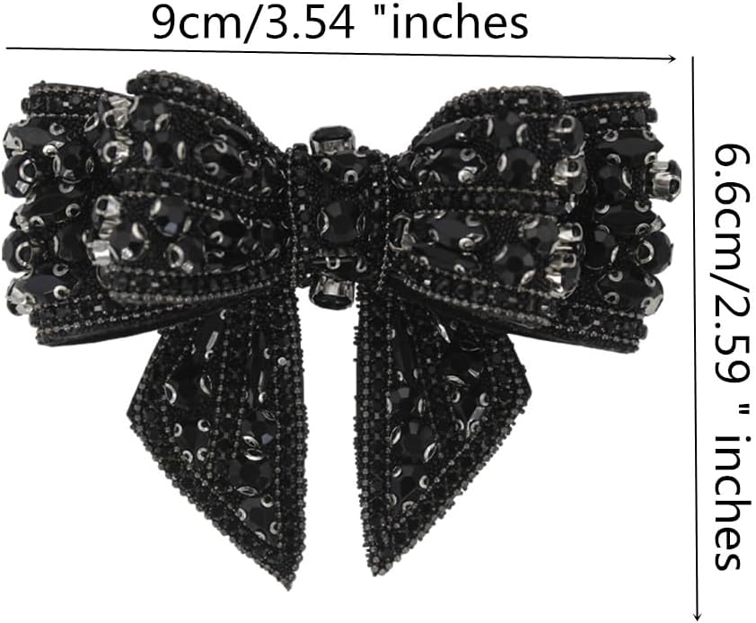 DIY Craft Knot Bow Patches with Crystal Rhinestone Applique Bow Tie Patches for Wedding Shoes Decor Brooches 2 Pieces (Black)