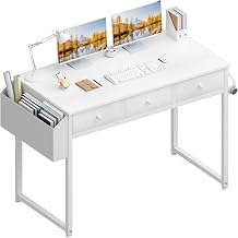 Lufeiya Table Desk with Drawers White Desk for Office Small Computer Home Study Table for Spaces 100 x 48 cm White