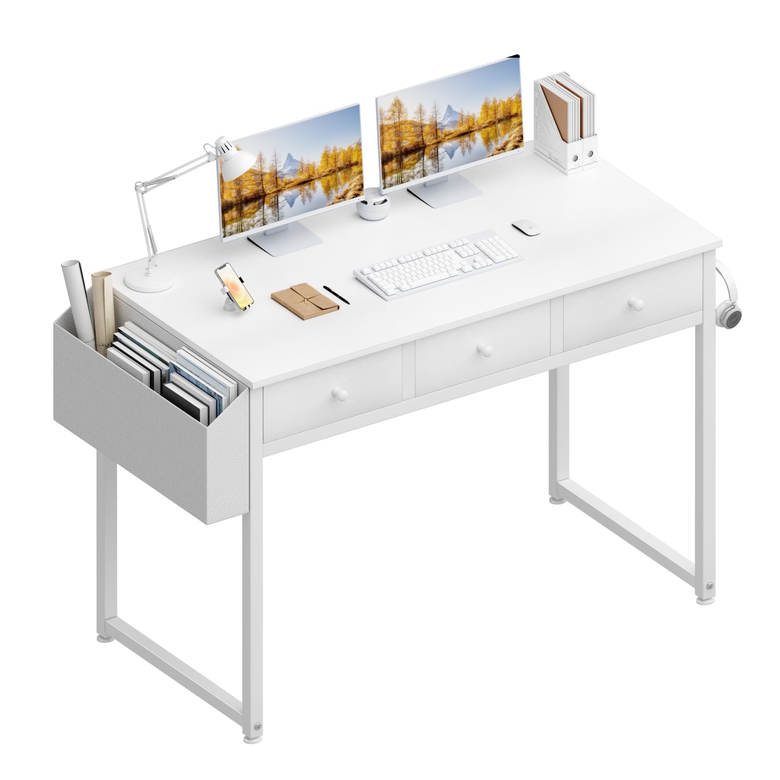 Lufeiya Mesa Escritorio con cajones Escritorio Blanco para Oficina Escritorio Pequeño Ordenador casa de Mesa de Estudio para Espacios 100X48cm Blanco