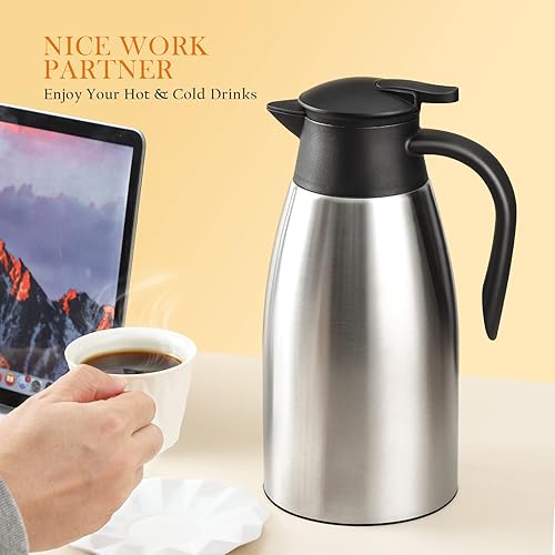 Miniatura 6 de WELLCHE - Jarra térmica de café para mantener el calor de acero inoxidable de 70 onzas termo de vacío aislado grande de doble pared retención de