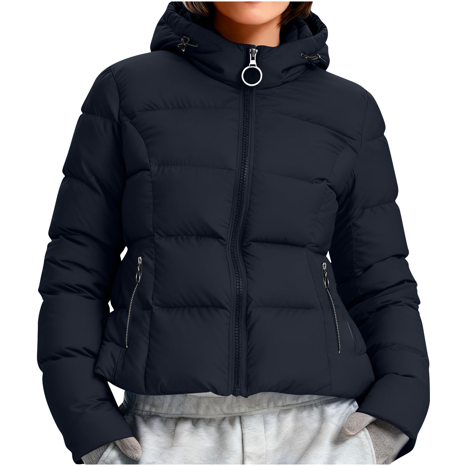 HAOLEI Chaqueta Mujer Invierno Chaquetas Acolchado con Capucha Cálido Abrigo Parka con Capucha Viento Cremallera Grueso y Cálido Cazadora Manga Larga con Bolsillos Otoño Invierno Ligero Outwear
