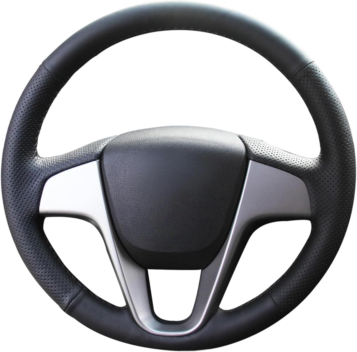 Genuine Leather Steering Wheel Cover for Kia Forte (Forte Koup Forte5) 2010-2013 Soul/Rio Rio5 2010-2011 for Hyundai Solaris 2010-2016 Verna/ i20 2009-2015 Accent 2012-2017 Accessories (2)