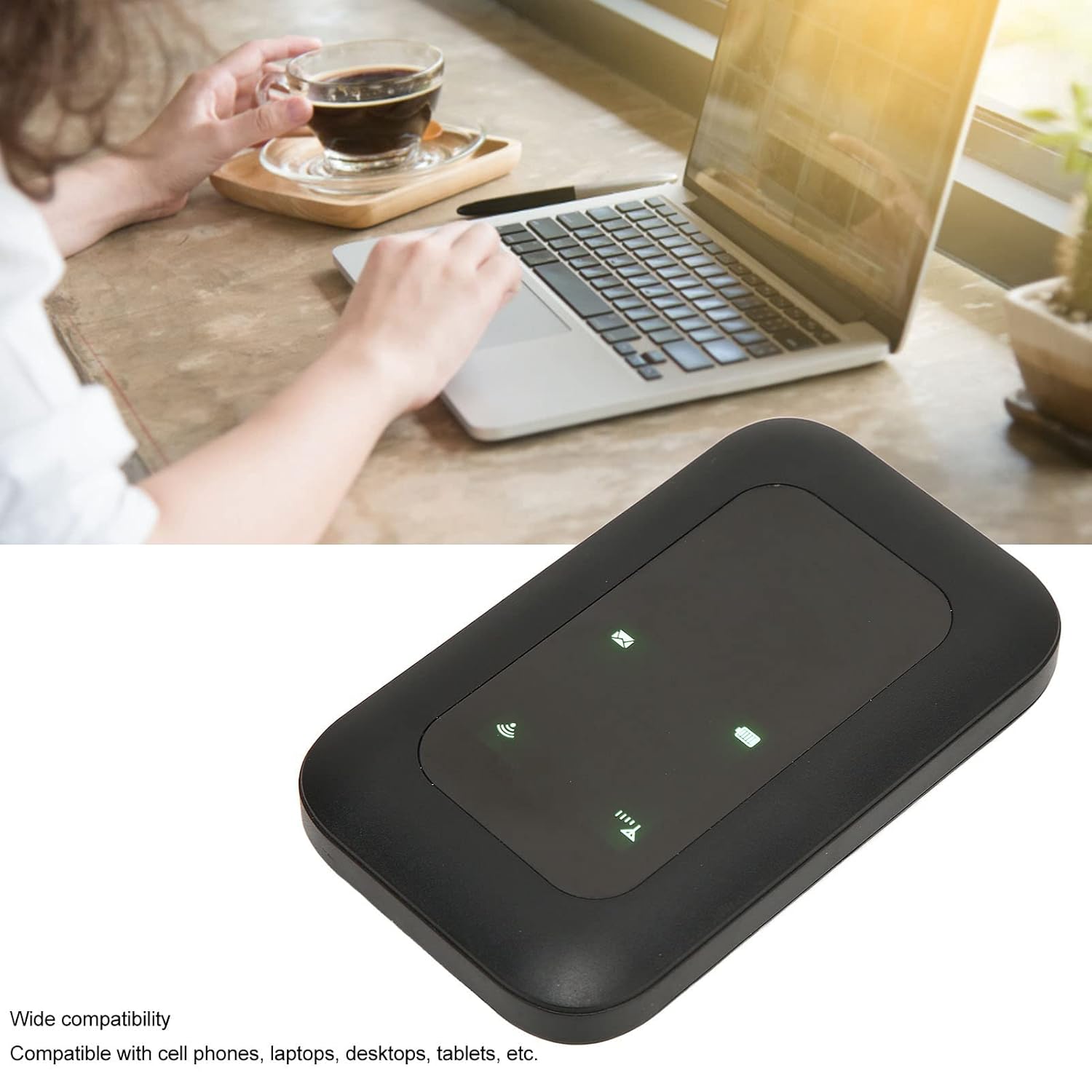 Person using laptop with Sxhlseller H806 router
