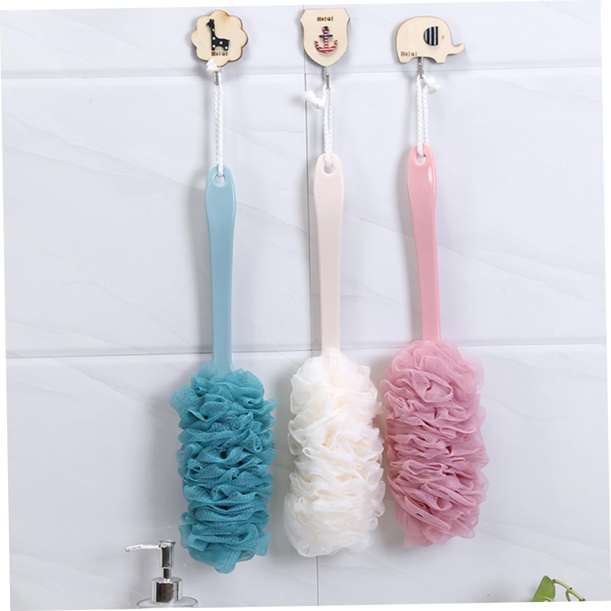 Baluue 3pcs Mesh Shower Brush Long Handle Bath Brush for Body Cleaning and Massaging