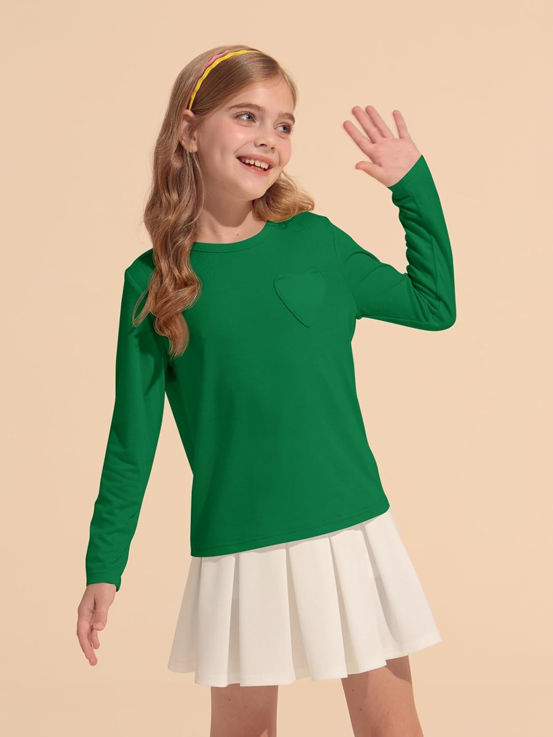 Haloumoning Girls Long Sleeve Heart Pocket T-Shirts Kids Cute Fall Tops Crewneck Basic Tees 5-14 Years - Image 4