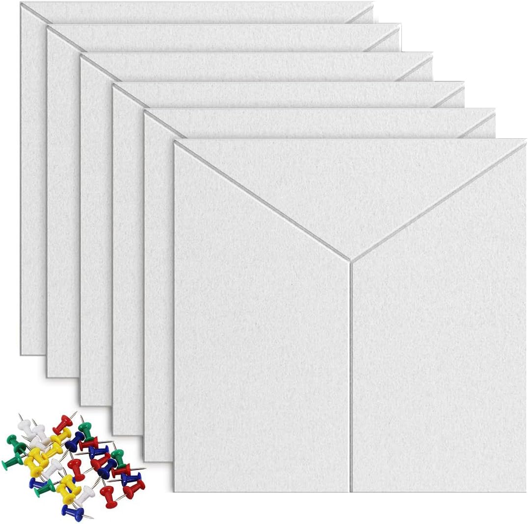 Large Felt Board Tiles 30x30cm,Pack of 6 Bulletin Board with 40 Pins Notice Boards for Home Office Kitchen, Self Adhesive Pin Board Wall Tiles for Photos Memos
