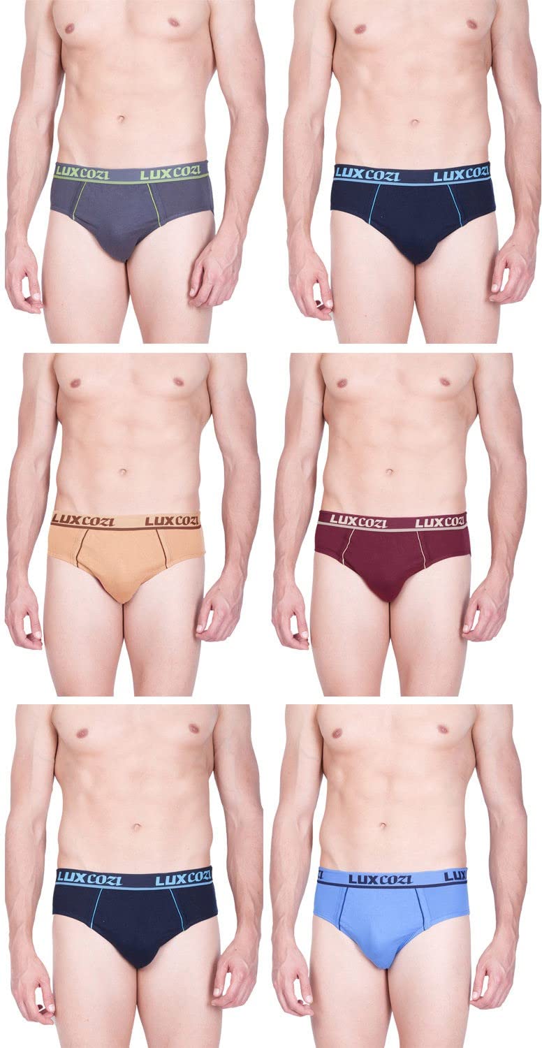 Lux Cozi Cotton Assorted Solid/Plain Men's Brief - Pack of 6 (Bgsht-Brf-OE-Assorted)-image-33