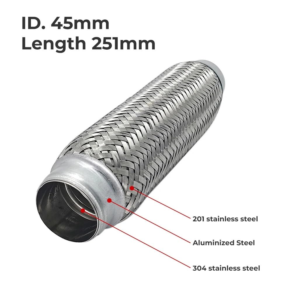Terminale Sportivo 45mm 64mm Tubi di scarico flessibili per auto Connettore flessibile Soffietto intrecciato silenziatori in acciaio inossidabile Universale(45-251mm)