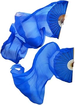 Dancing Fan Dance Fans Imitation Silk 1PC/1 Pair 10 Colors Hand-Dyed Solid Color Silk Veils Belly Dancing Fans for DancingDeep Blue,210x90cm 1 Pair