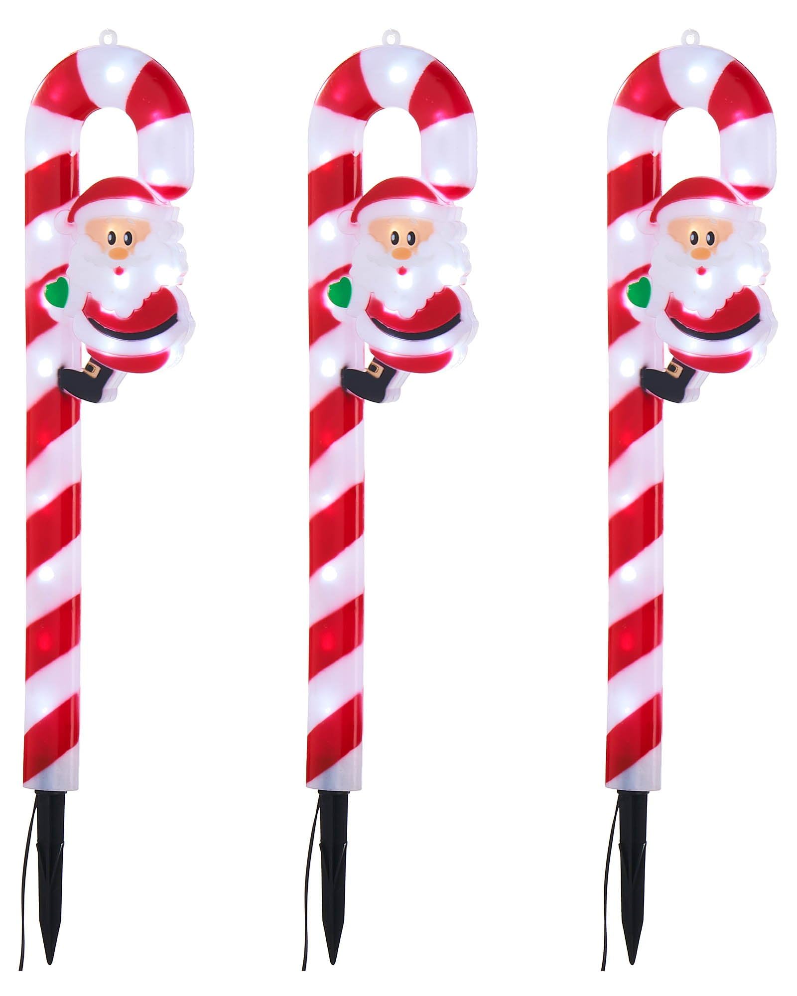 WeRChristmas Set of 3 Pre-Lit Santa Candy Cane Pathway Stake Lights