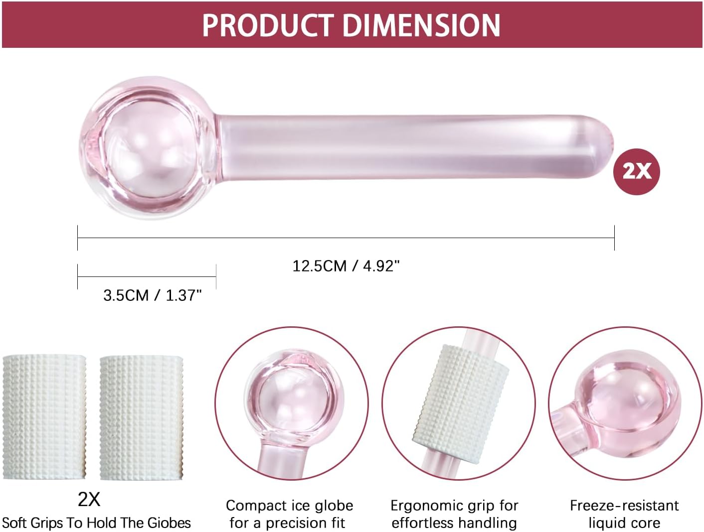 SportEmblema Ice Globes for Face & Eyes,Facials Cold Roller Cooling Globes for Skin Tightening & Anti-Aging Reusable Ice Facial Roller for Reduction of Puffiness & Wrinkles Dark Circles,Headaches-Pink