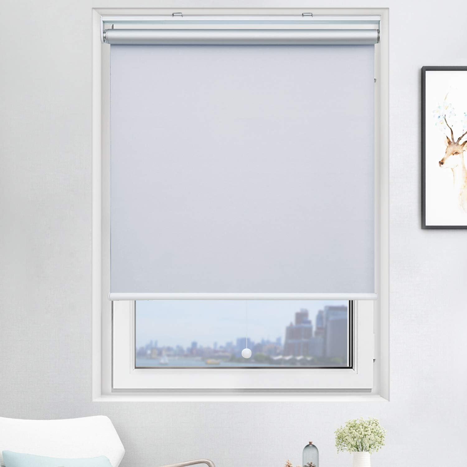 Acholo Blackout Roller Shades Cordless Window Blinds (White, 31 x 72 Inch) and Room Darkening Shades for Home & Windows