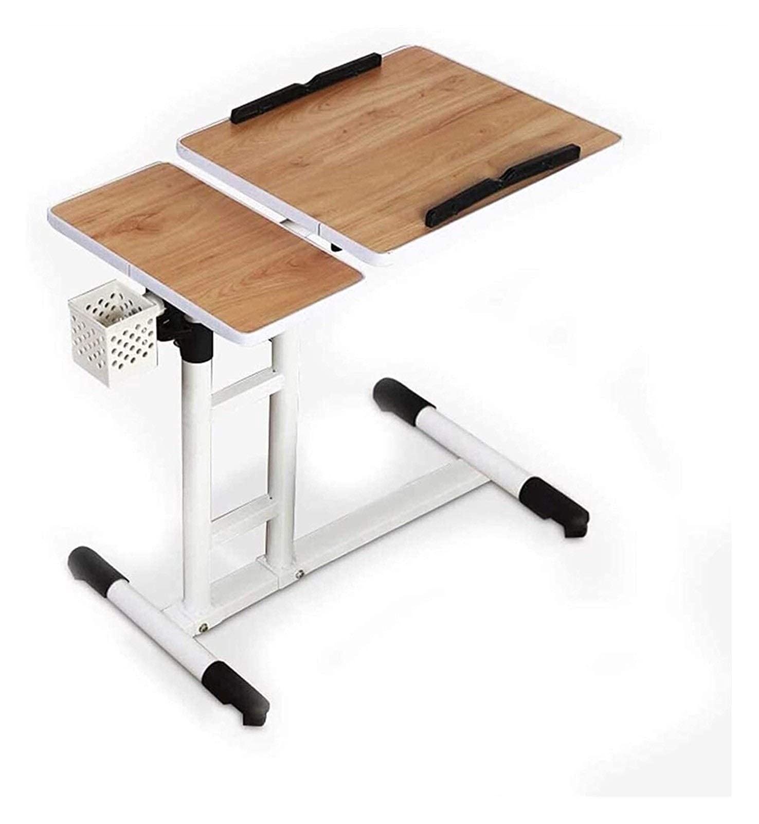 MYUYEE Movable Table, Sofa Side Table Rotating Mobile End Table, Adjustable Desks Laptop Desk Bedside Table, Lazy Tray Bed Side Table (Beige)