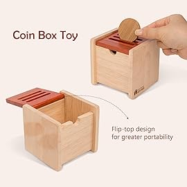Adena Montessori Infant Toddlers Coin Box Montessori Toys for 6-12 Months Babies 1 Year 2 Year Old Natrual Wood