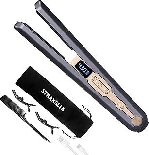 Cordless Hair Straightener, 10000mAh Rechargeable Flat Iron Portable Travel Straightener with Negative Ion, LED Screen & 3D Floating Plates, 2 in 1 Straightener and Curler (Dark blue + Gold)