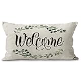 Mancheng-zi Welcome 12x20 Porch Pillow Covers, Farmhouse Patio Decor, Outdoor Throw Pillows for Patio Furniture (White)