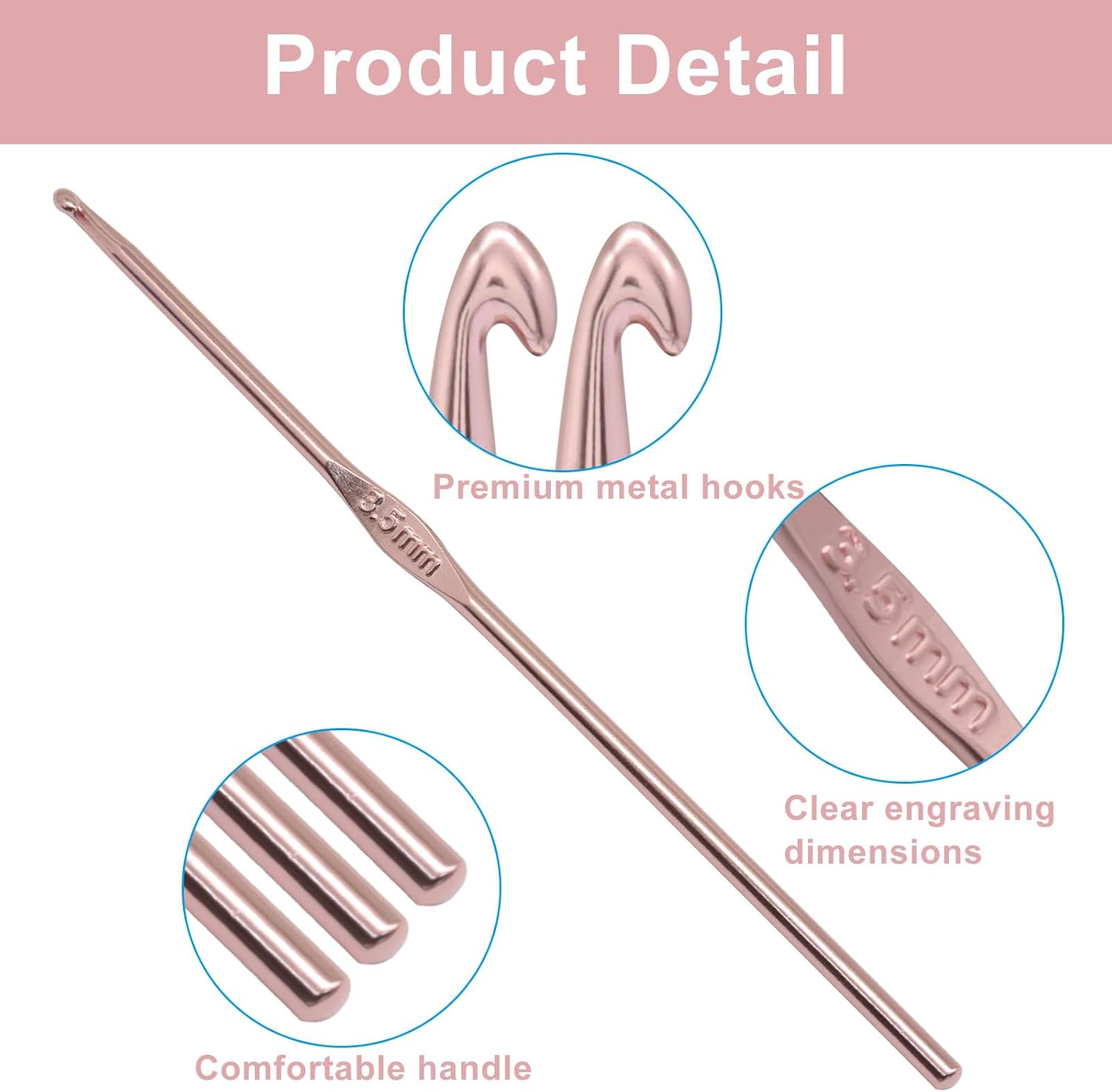 Jiozermi 3.5 mm Crochet Hooks, 12 Pcs, Aluminum Knitting Needles