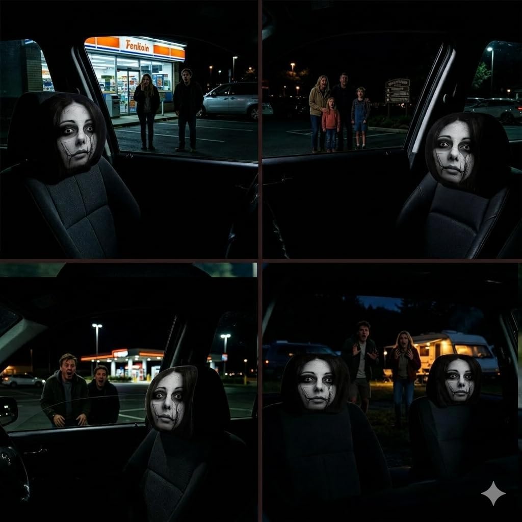 2PCS Ghost Face Car Headrest Covers Elastic Universal Seat Protector image 5